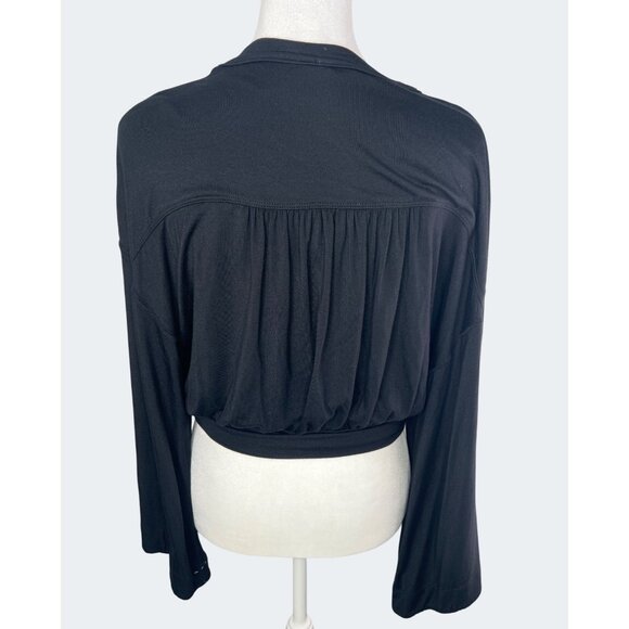 Free People Black Wrap Top With Tie Waist & Bell Sleeves Womens Size XS - Picture 10 of 12